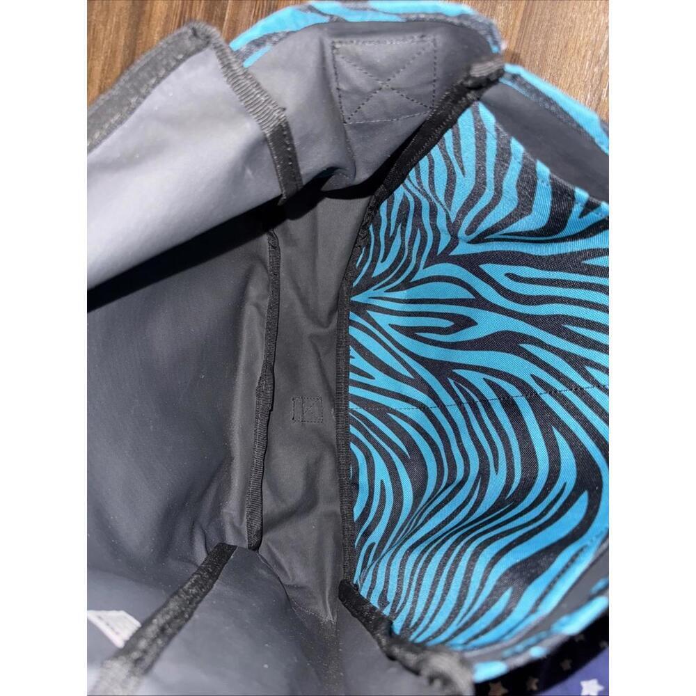 Yak Pak Turquoise& Black Zebra Print Laptop Book Bag Travel Shoulder Strap Bag - Picture 9 of 10